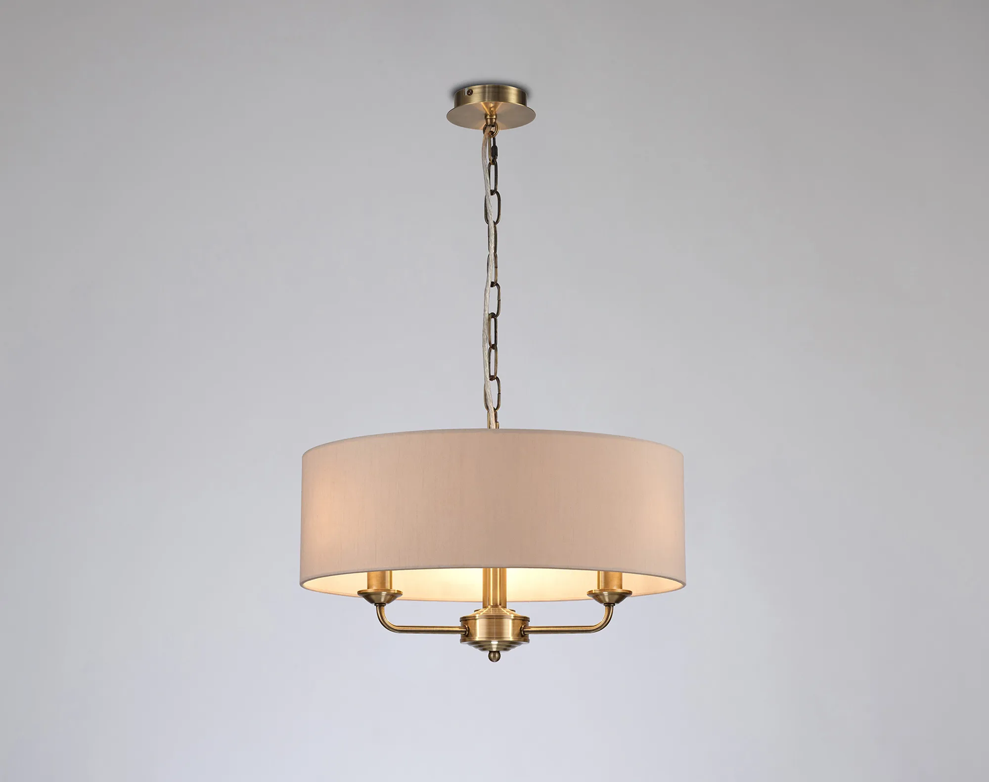 Banyan 45cm 3 Light Pendant Antique Brass, Nude Beige/Moonlight DK0039  Deco Banyan AB NU